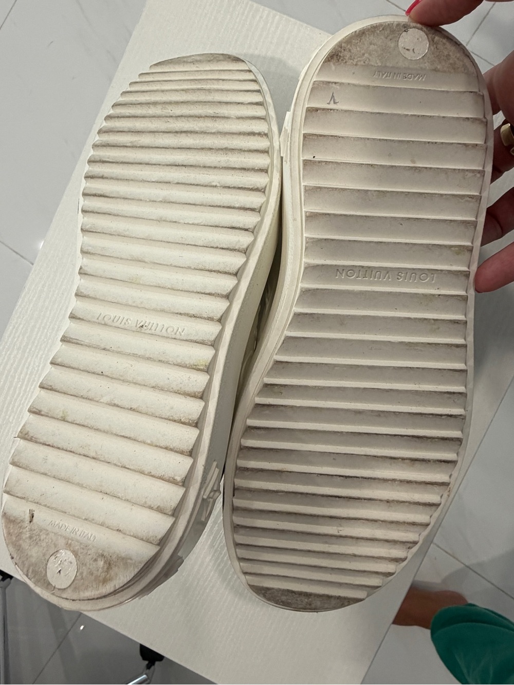 White Embossed Leather Sneakers with Gold Accent - Women's - Picture 5 of 5